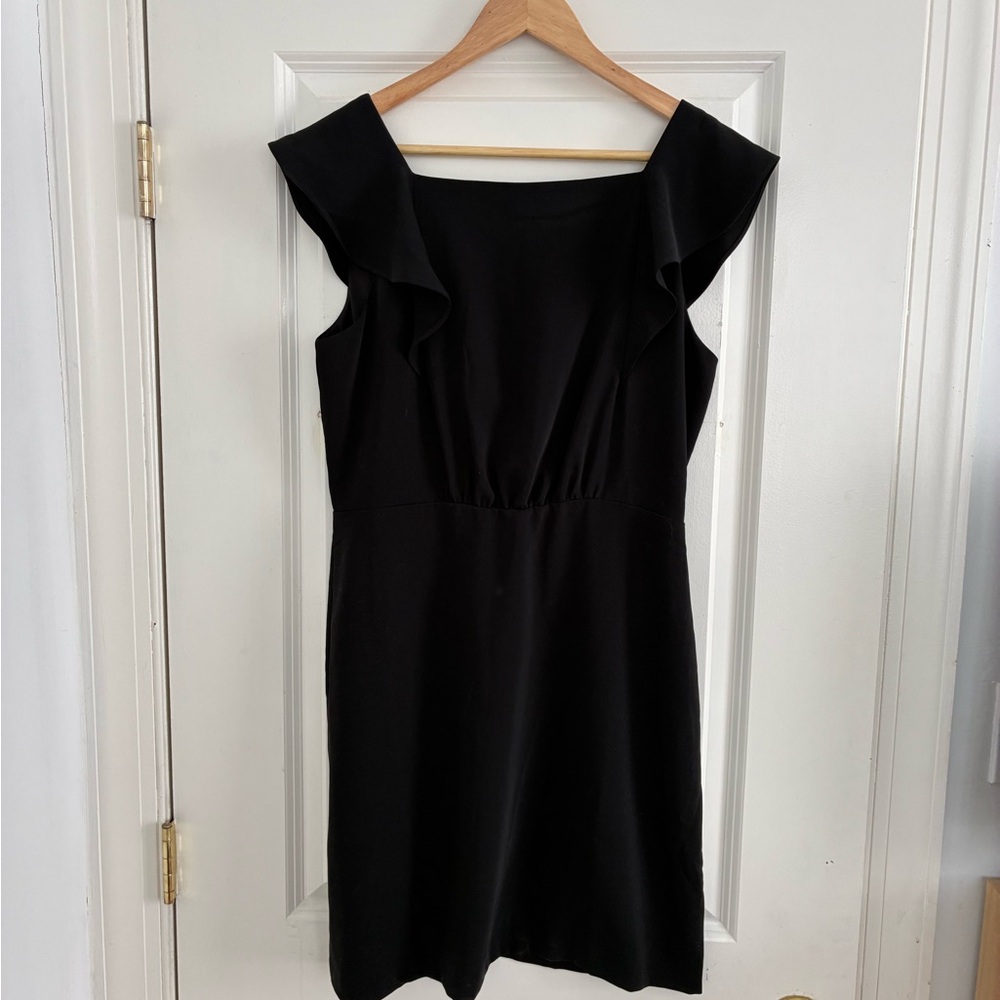 LOFT Black Mini Dress with Ruffle Sleeves